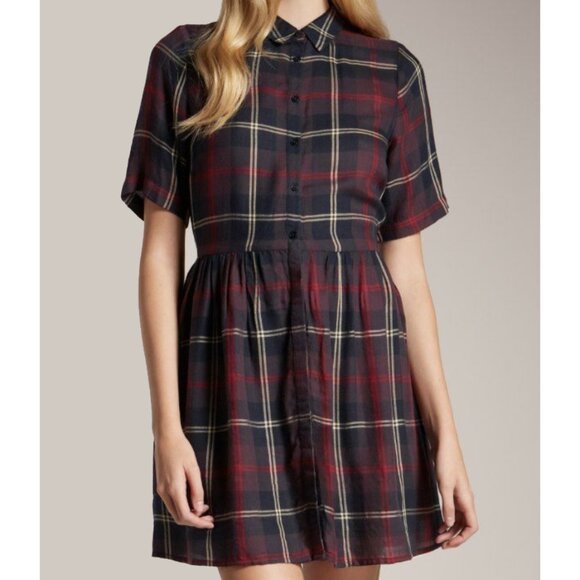 Jack Wills Plaid Shirt Dress – Navy/Burgundy – Size US 4 / Small - Picture 1 of 7